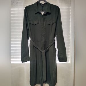 NWT Banana Republic Tencel Utility Short Dress Peat Green Size 14T